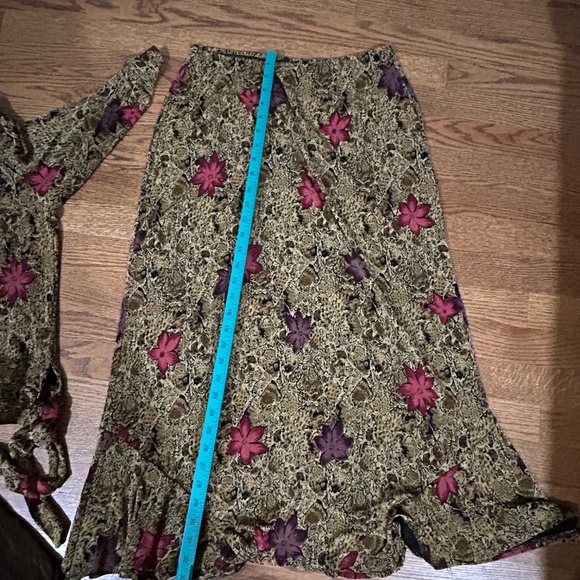 Womens 3 Piece Skirt pants Top Set Floral Comfort Stretch NYPL Brown L - Picture 8 of 16